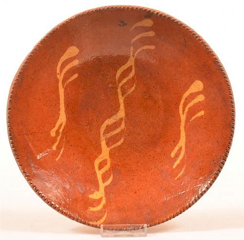REDWARE YELLOW SLIP DECORATED