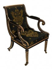 REGENCY BLACK AND GILT WOOD PA