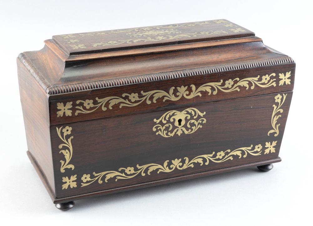 REGENCY BRASS-INLAID ROSEWOOD TEA