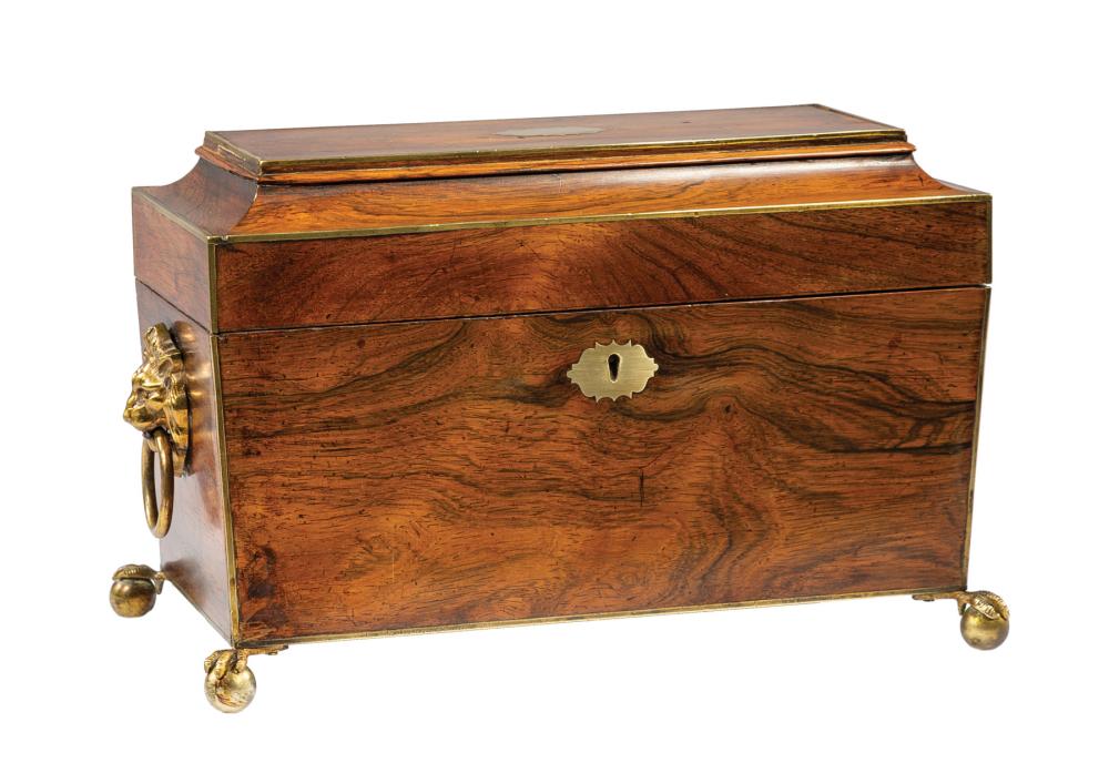 REGENCY BRASS-INLAID ROSEWOOD TEA