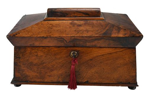 REGENCY BURL WOOD TEA CADDYBritish,
