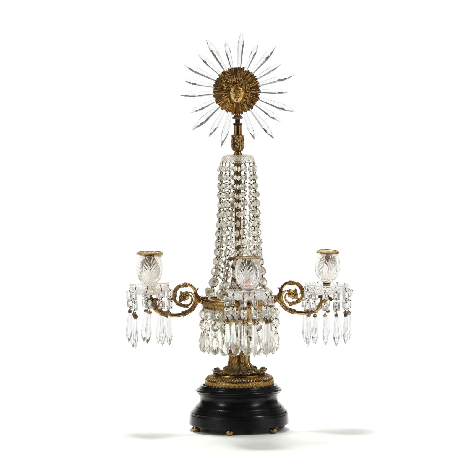 REGENCY GILT BRONZE AND CUT GLASS