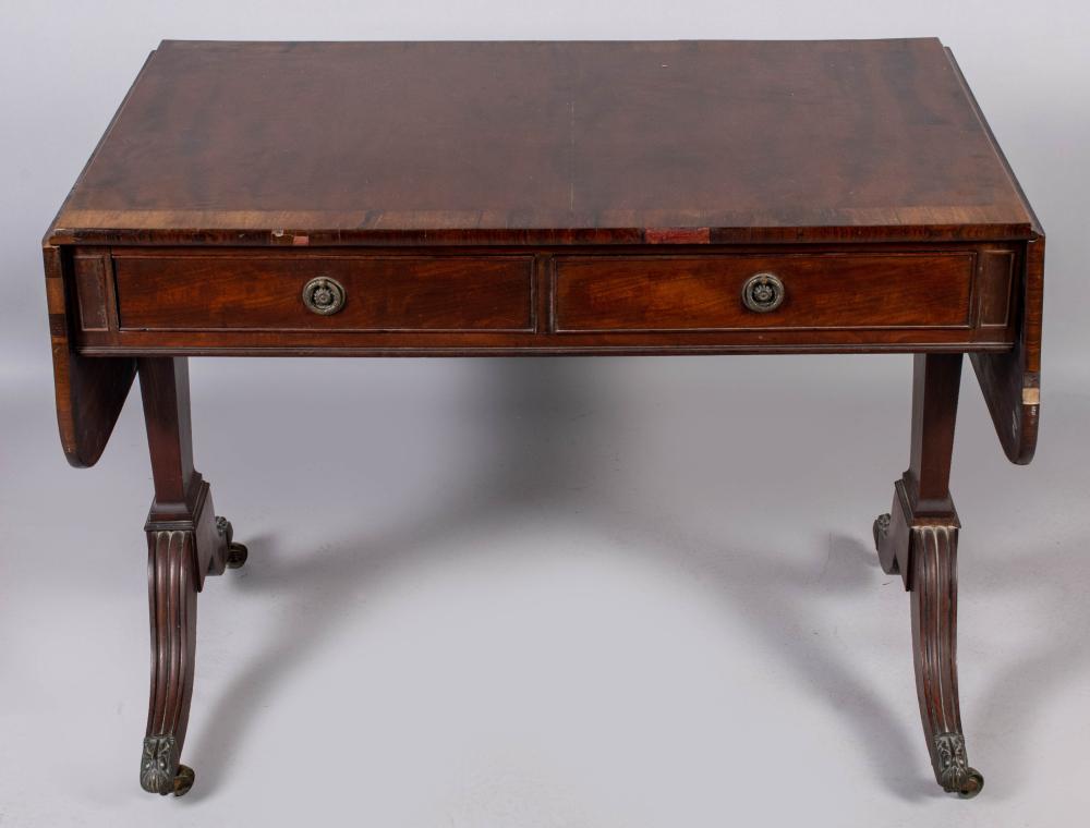 REGENCY INLAID MAHOGANY SOFA TABLE,