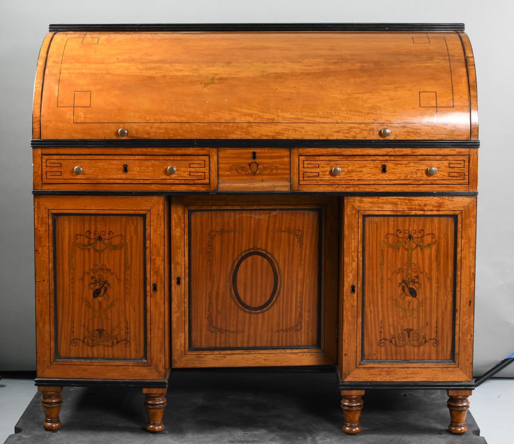 REGENCY INLAID SATINWOOD CYLINDER