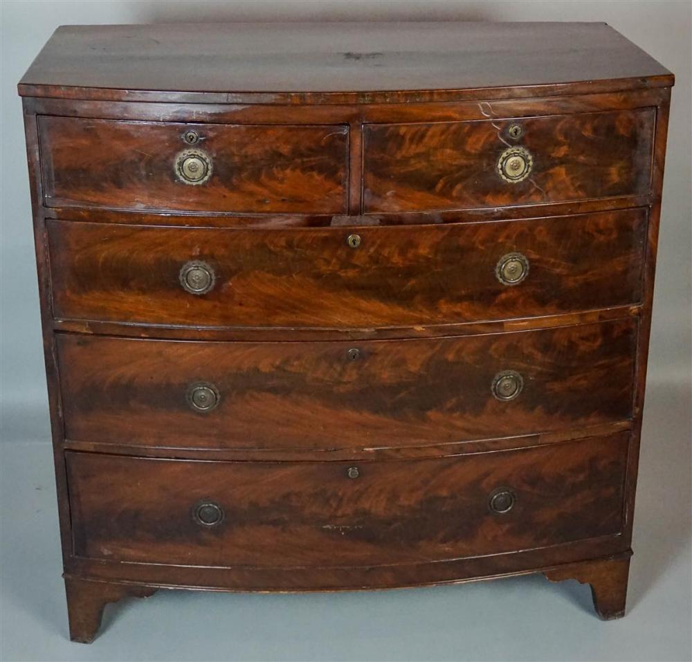 REGENCY MAHOGANY BOW FRONT CHEST OF