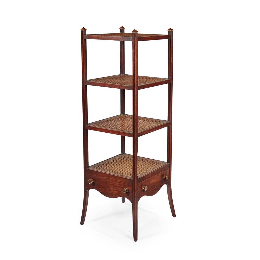REGENCY MAHOGANY CANED WHATNOT