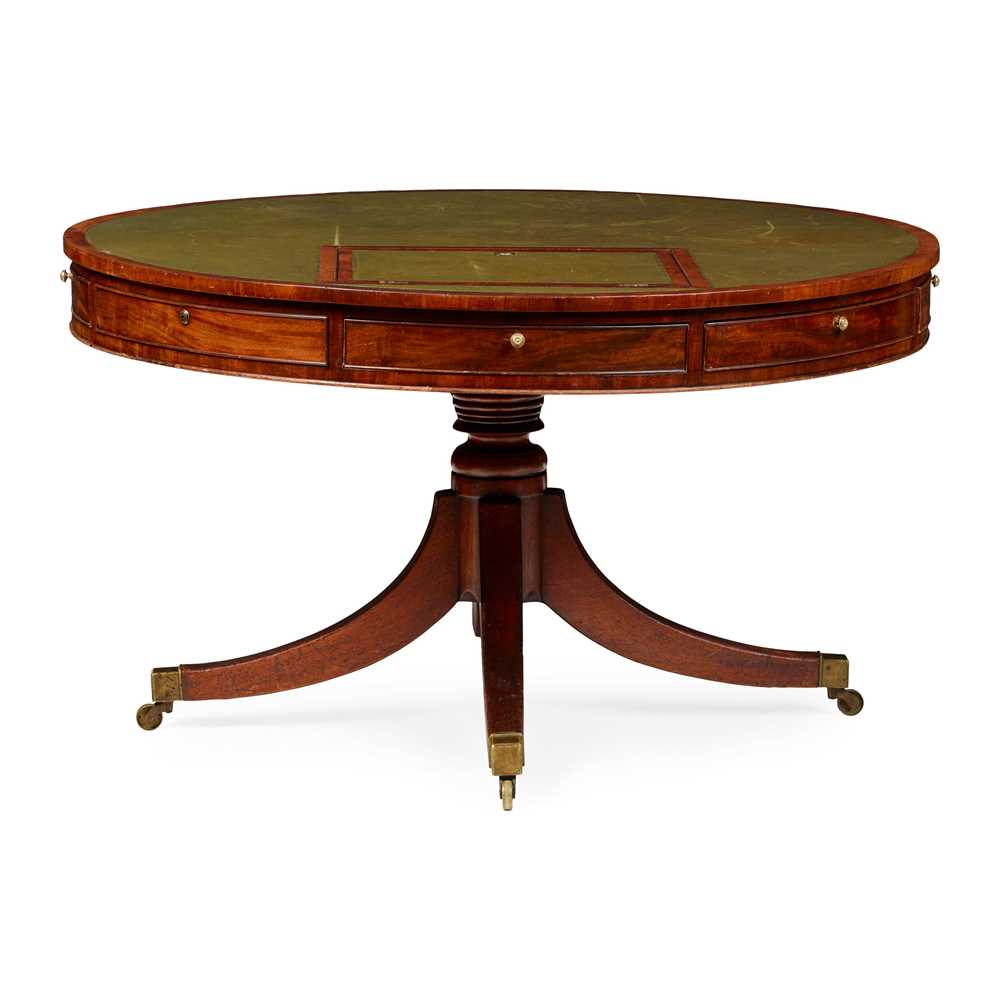 REGENCY MAHOGANY DRUM LIBRARY TABLE