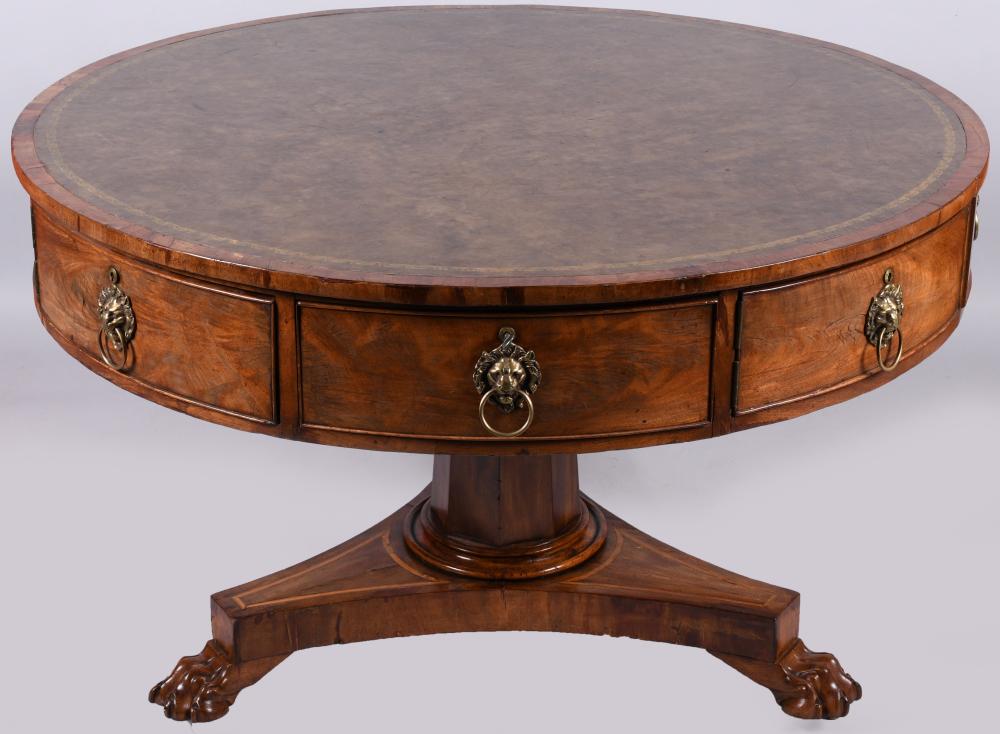 REGENCY MAHOGANY DRUM TABLE,