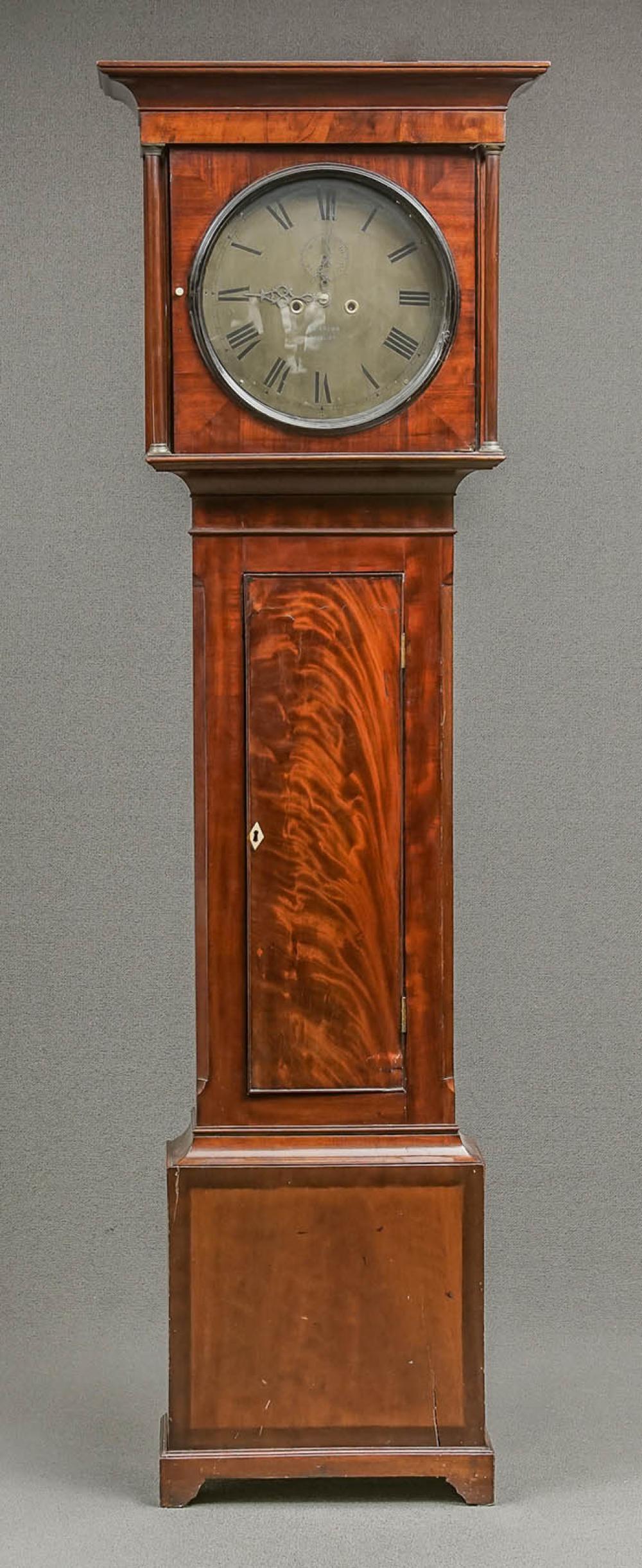 REGENCY MAHOGANY TALL CASE CLOCK,