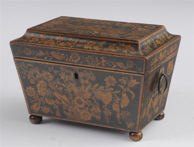REGENCY PENWORK TEA CADDY The