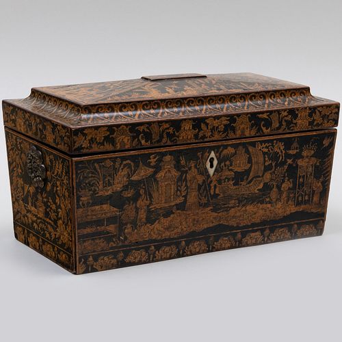 REGENCY PENWORK TEA CADDYFitted