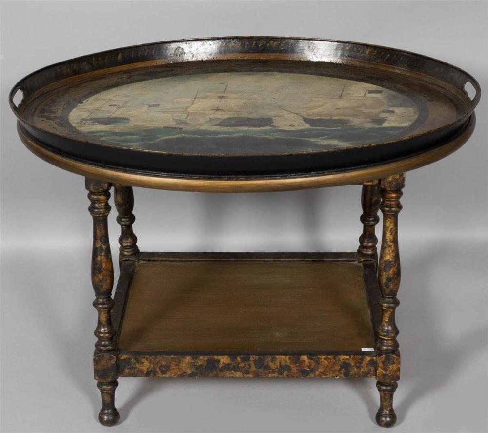 REGENCY PONTYPOOL PAINTED OVAL TRAY