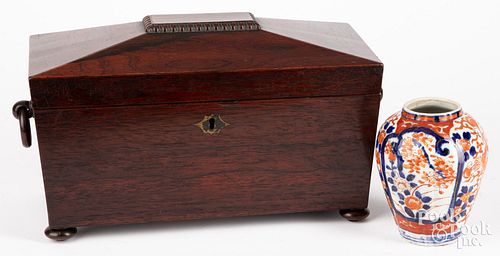 REGENCY ROSEWOOD TEA CADDY, 19TH