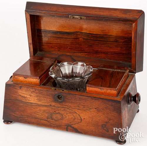 REGENCY ROSEWOOD TEA CADDY, 19TH