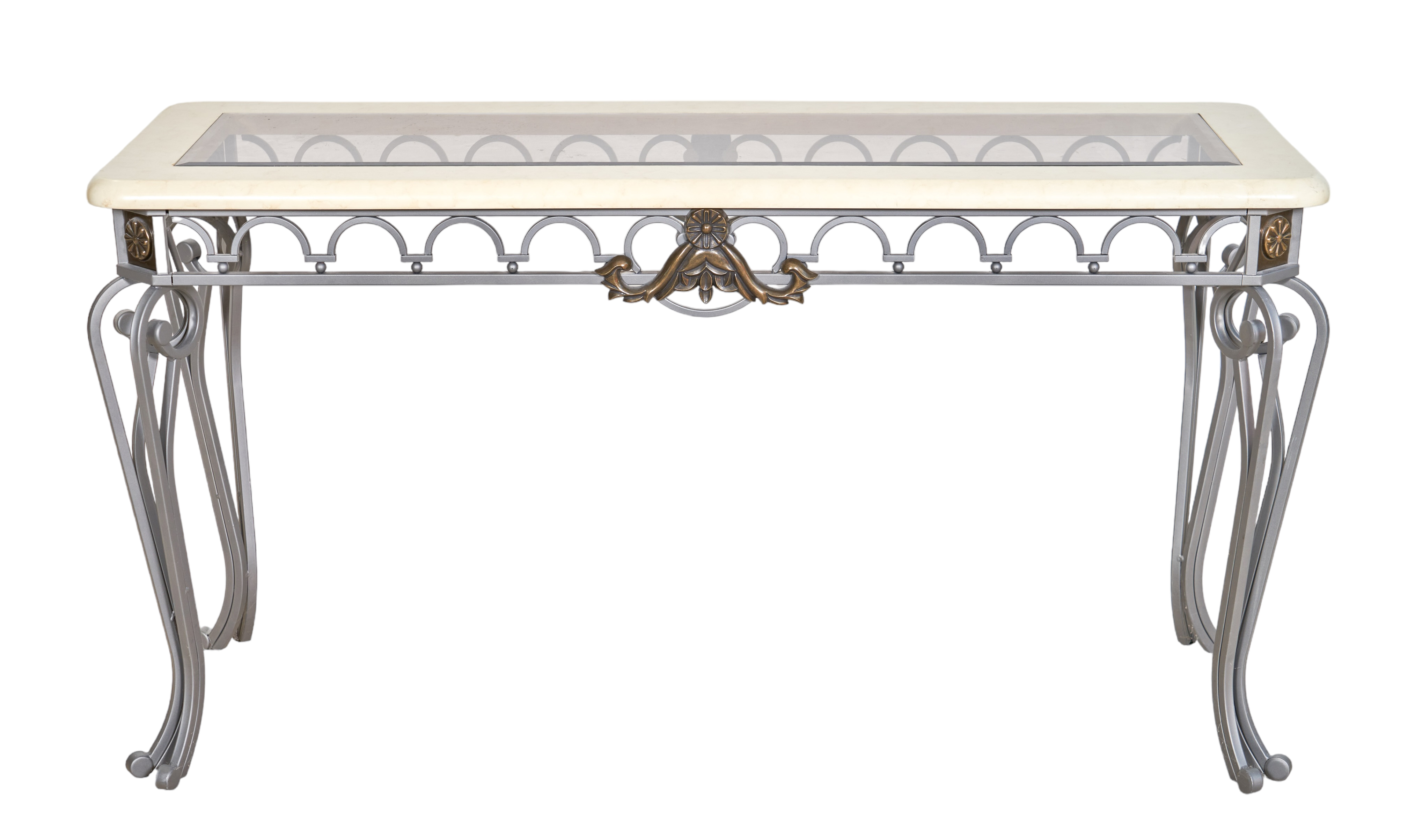 Regency style brushed metal glass