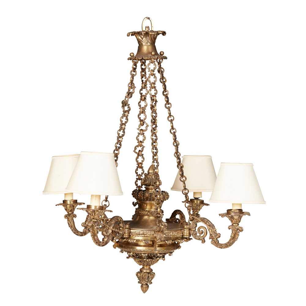 REGENCY STYLE GILT METAL CHANDELIER