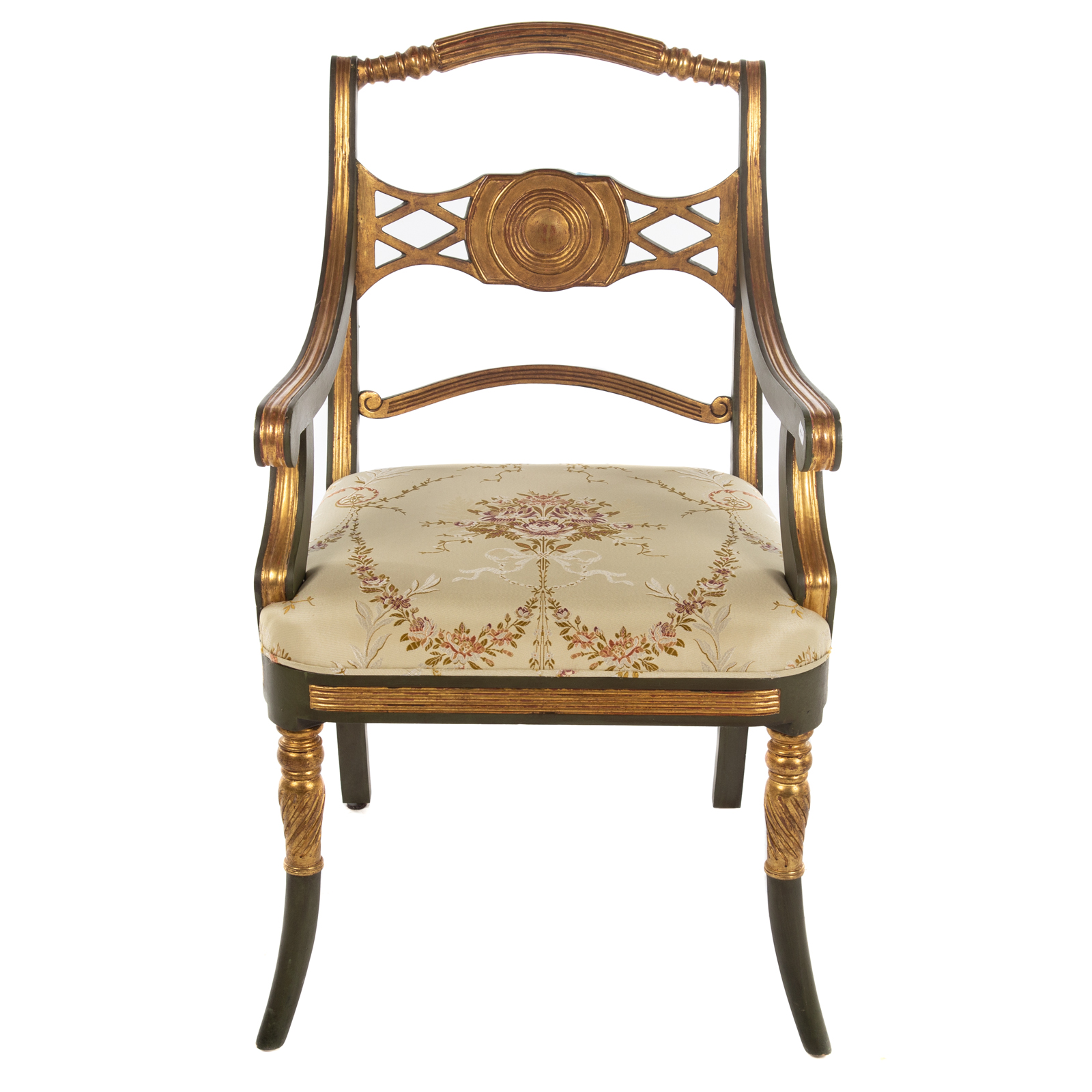 REGENCY STYLE PAINTED WOOD ARMCHAIR