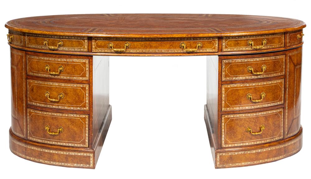 REGENCY-STYLE TOOLED LEATHER OVAL