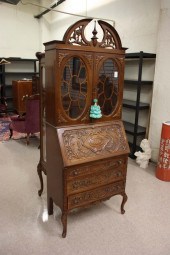 RELIEF-CARVED MAHOGANY SECRETA