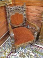 RELIEF-CARVED OAK ARMCHAIR, CO