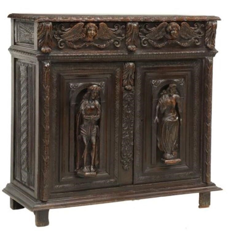 RELIGIOUS CARVED SIDEBOARD CHRIST