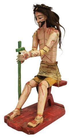 RELIGIOUS FIGURE SEATED CHRIST W/