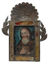 RELIGIOUS ICON OIL ON TIN RETA