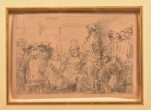REMBRANDT ETCHING, CHRIST SEATED