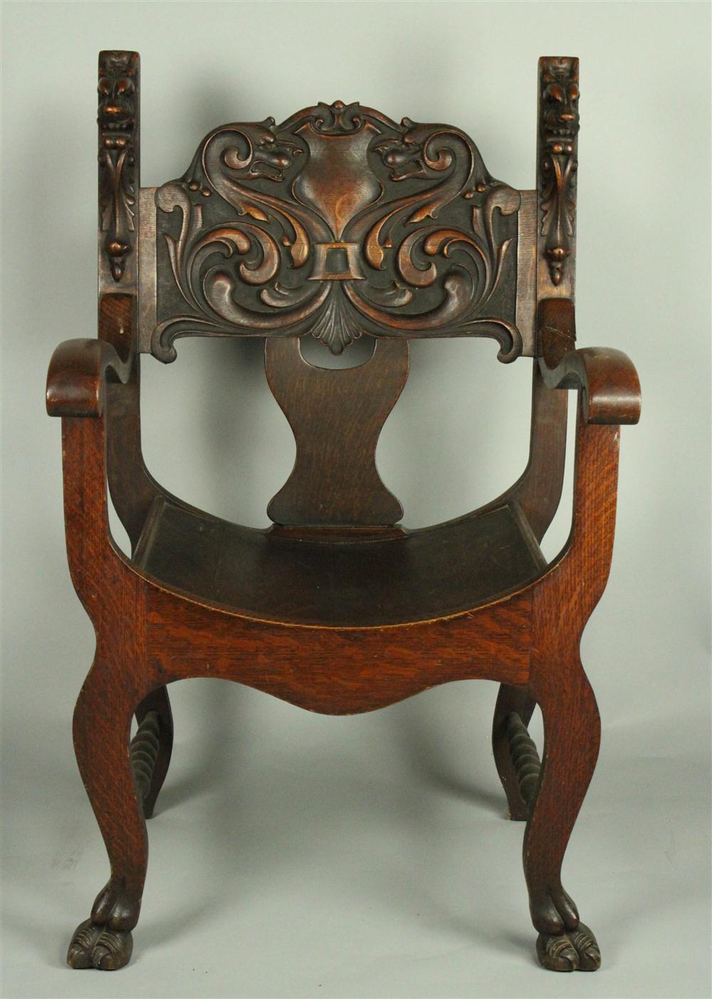 RENAISSANCE CARVED OAK THRONE CHAIR
