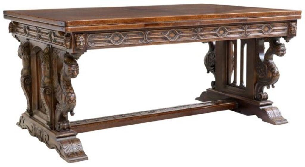 RENAISSANCE REVIVAL CARVED OAK DRAW