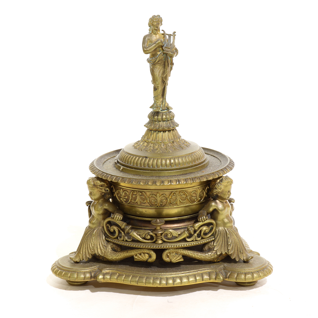 RENAISSANCE STYLE BRASS INKWELL