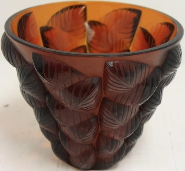 RENE LALIQUE MOISSAC VASE, DEEP