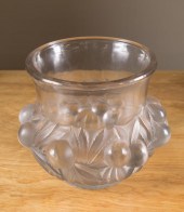 RENE LALIQUE "PRUNES" VASE, C.
