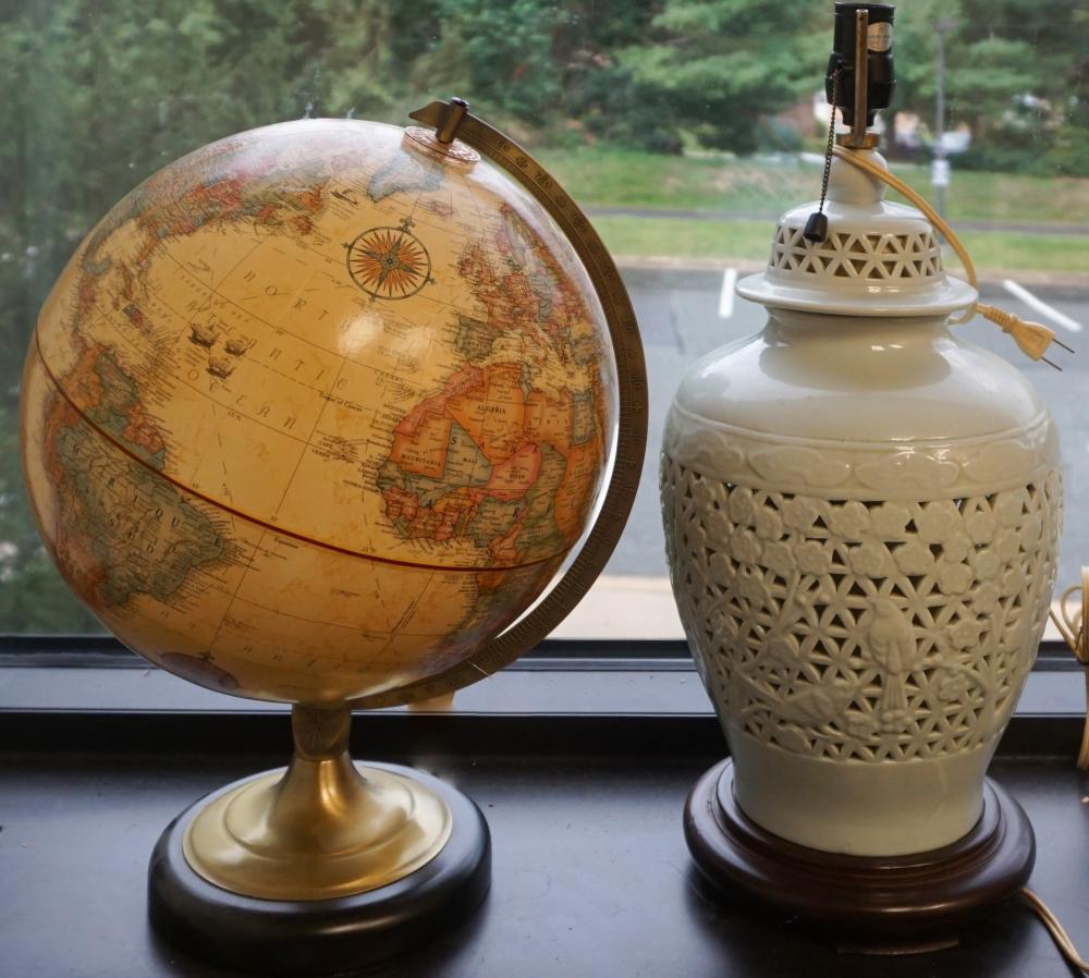 REPLOGLE DESK GLOBE AND TWO PIERCED