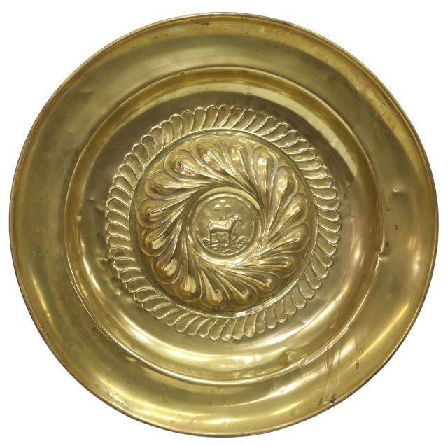 REPOUSSE BRASS PASCHAL LAMB ALMS