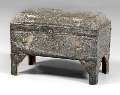 Repousse coffer, carved wood body