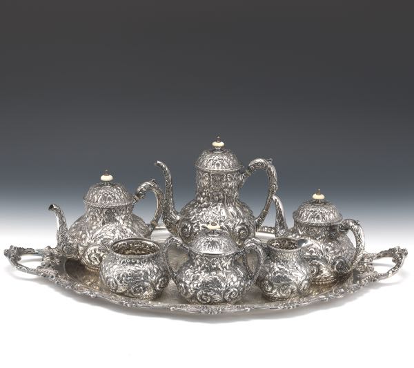 REPOUSSE SILVER PLATED SIX-PIECE