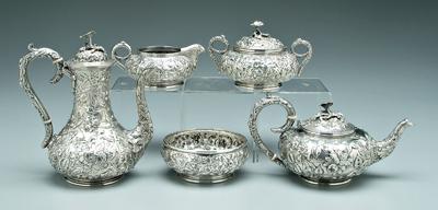 Repoussé sterling tea service, S.