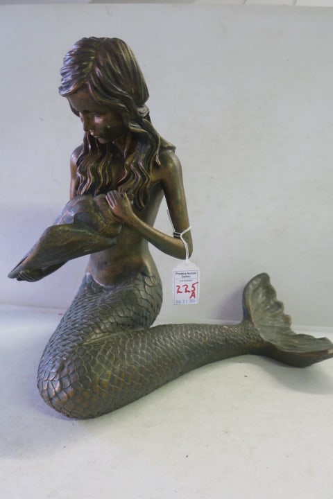RESIN SEATED MERMAID WITH CONCH