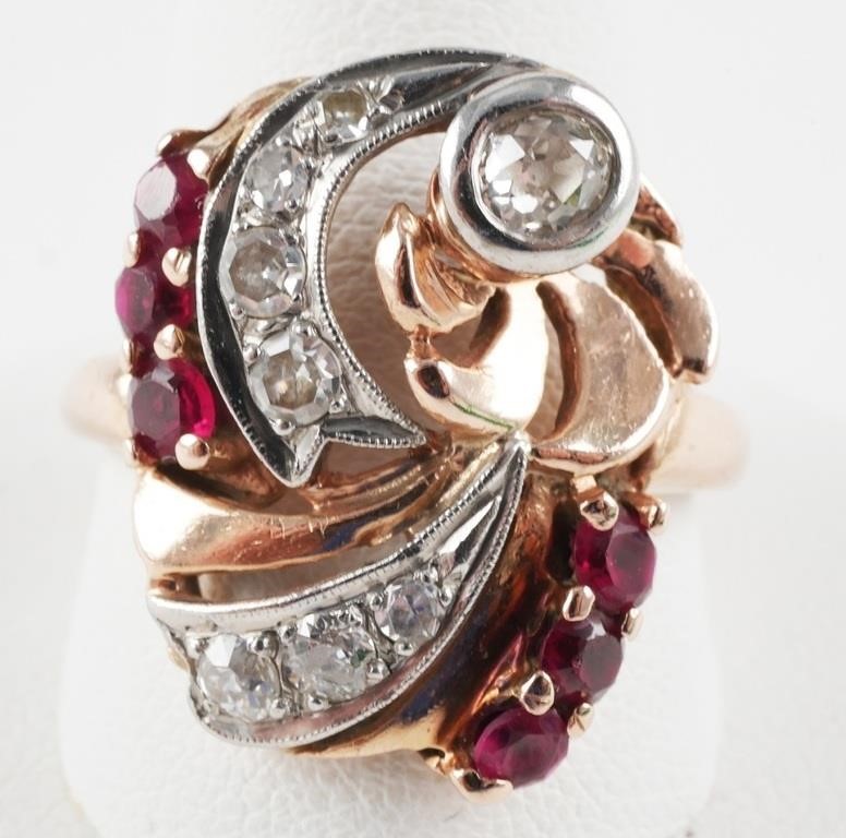 RETRO 14K ROSE GOLD RUBY DIAMOND