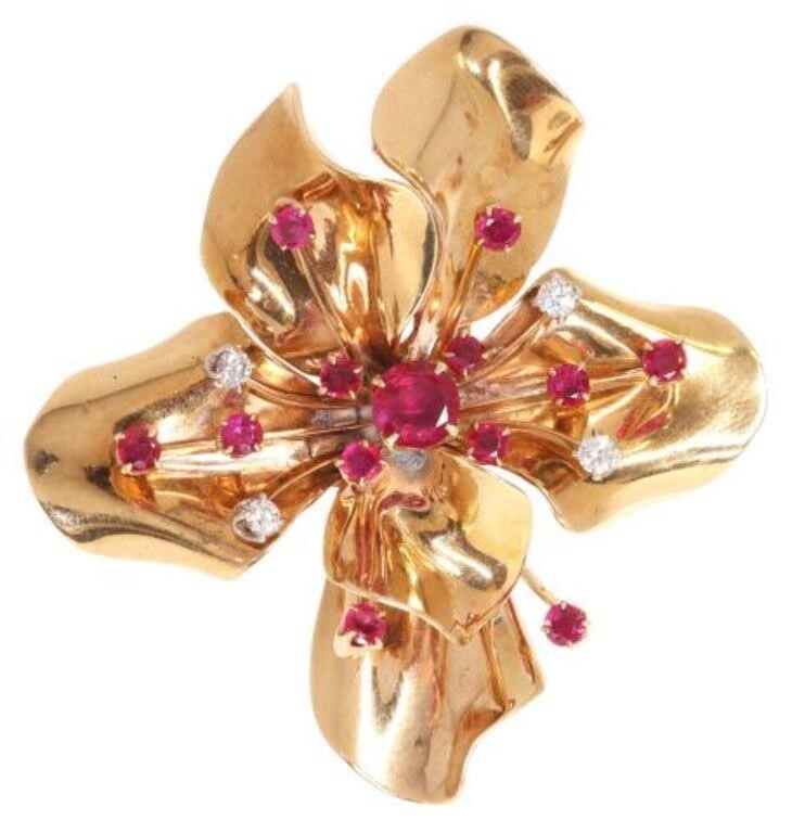 RETRO 14KT GOLD RUBY & DIAMOND
