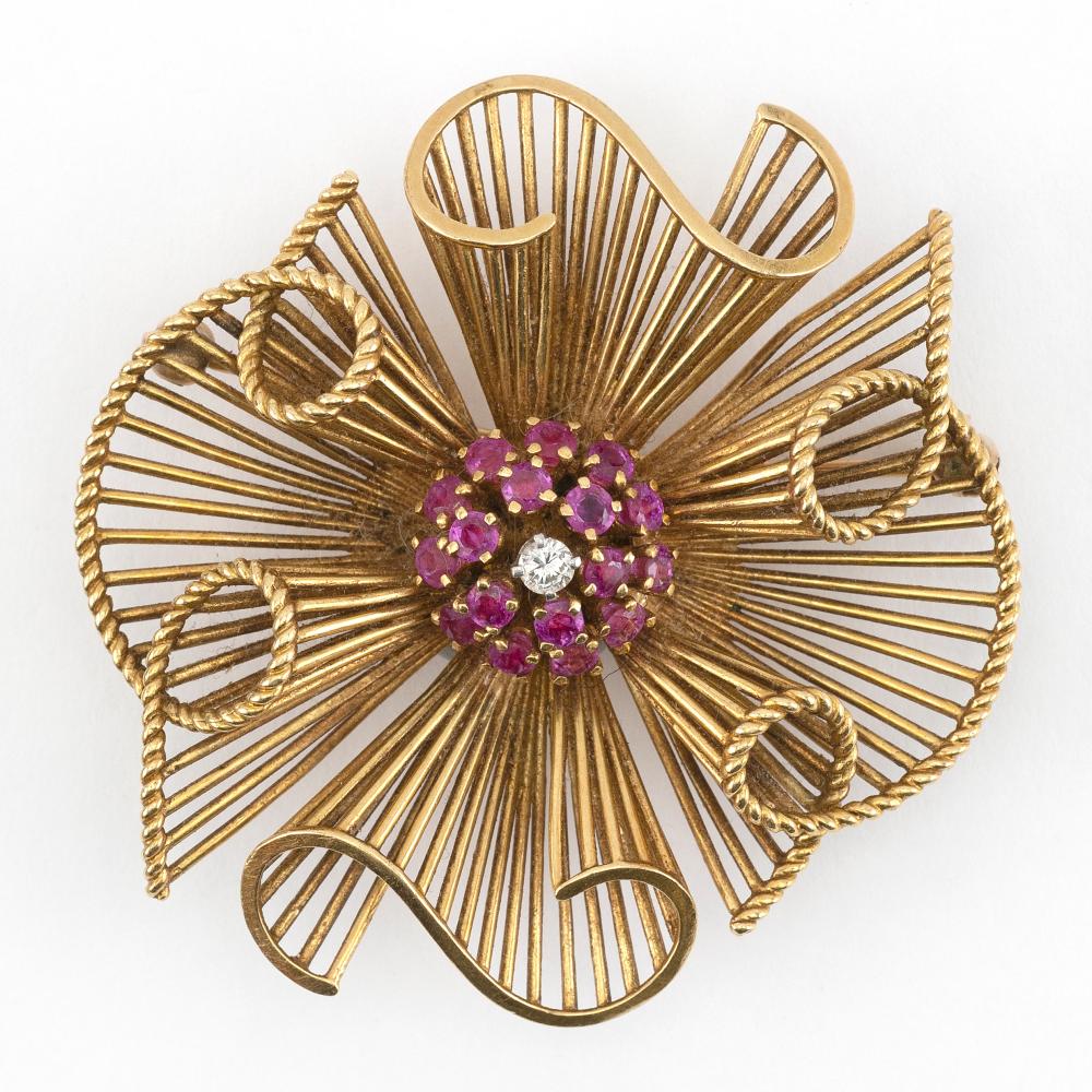 RETRO 18KT GOLD, RUBY AND DIAMOND