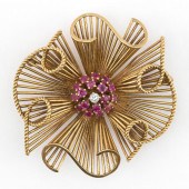 RETRO 18KT GOLD, RUBY AND DIAM