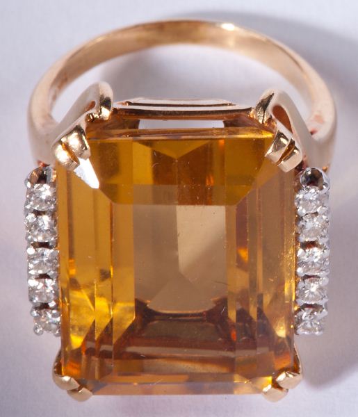 Retro Citrine and Diamond Ring