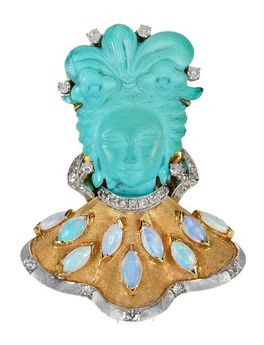 RETRO FIGURAL GEMSTONE BROOCHand