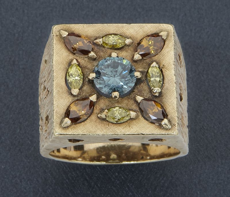 Retro gents 14K gold blue diamond