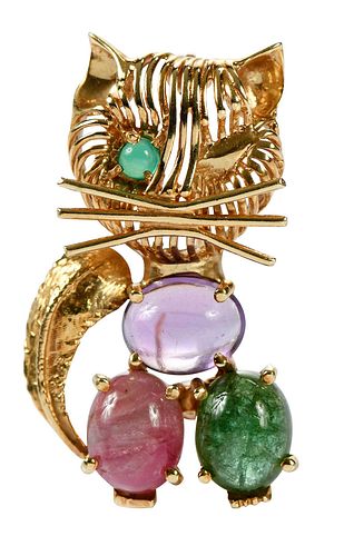 RETRO GOLD GEMSTONE BROOCHwinking
