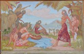 RETRO HAWAIIAN NUDES PAINTING,