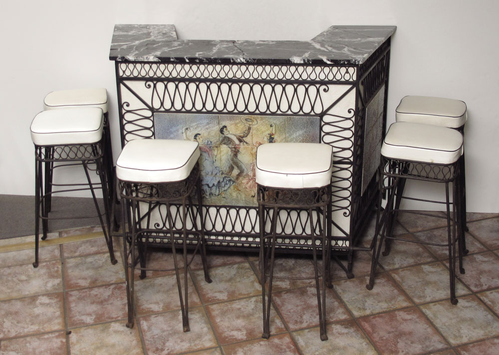 RETRO MARBLE TOP WROUGHT IRON BAR &