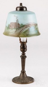 REVERSE PAINTED BOUDOIR LAMP,